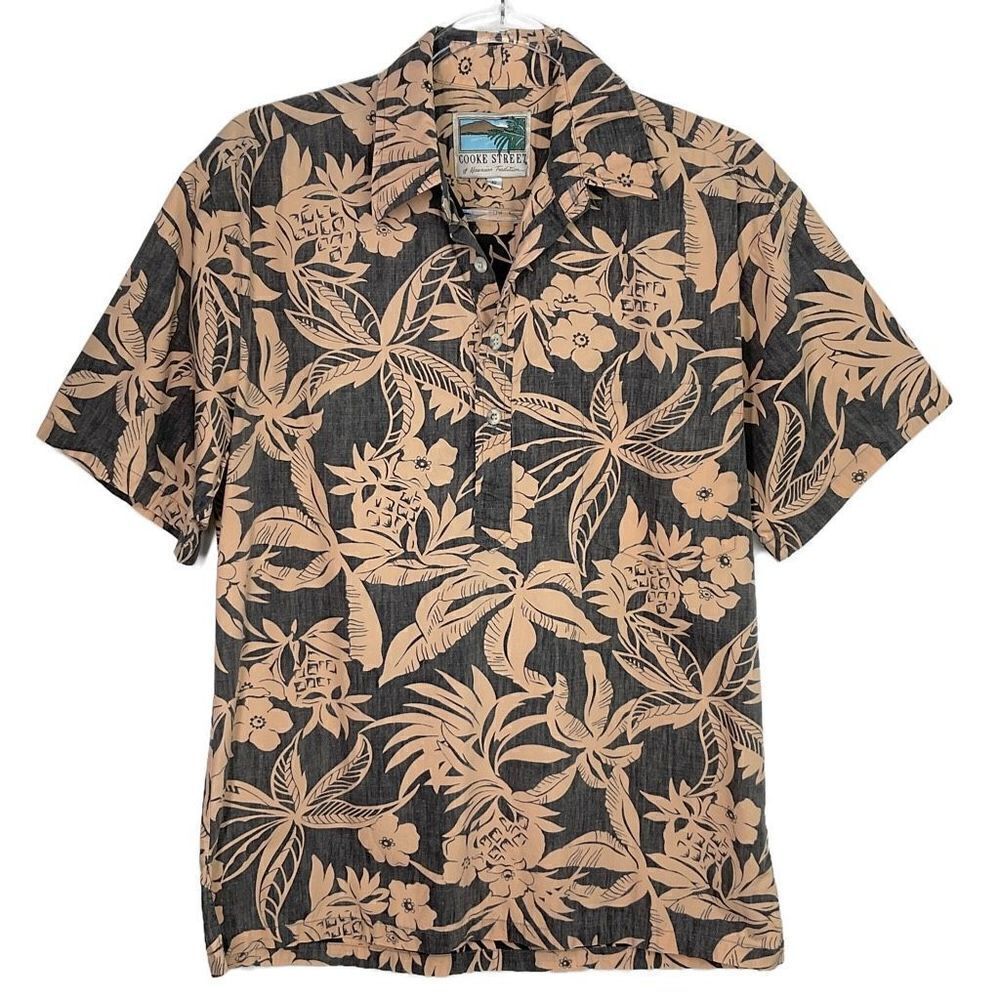 Cooke Street Vintage Black Hawaiian Pineapple Reverse Print Polo Shirt Small